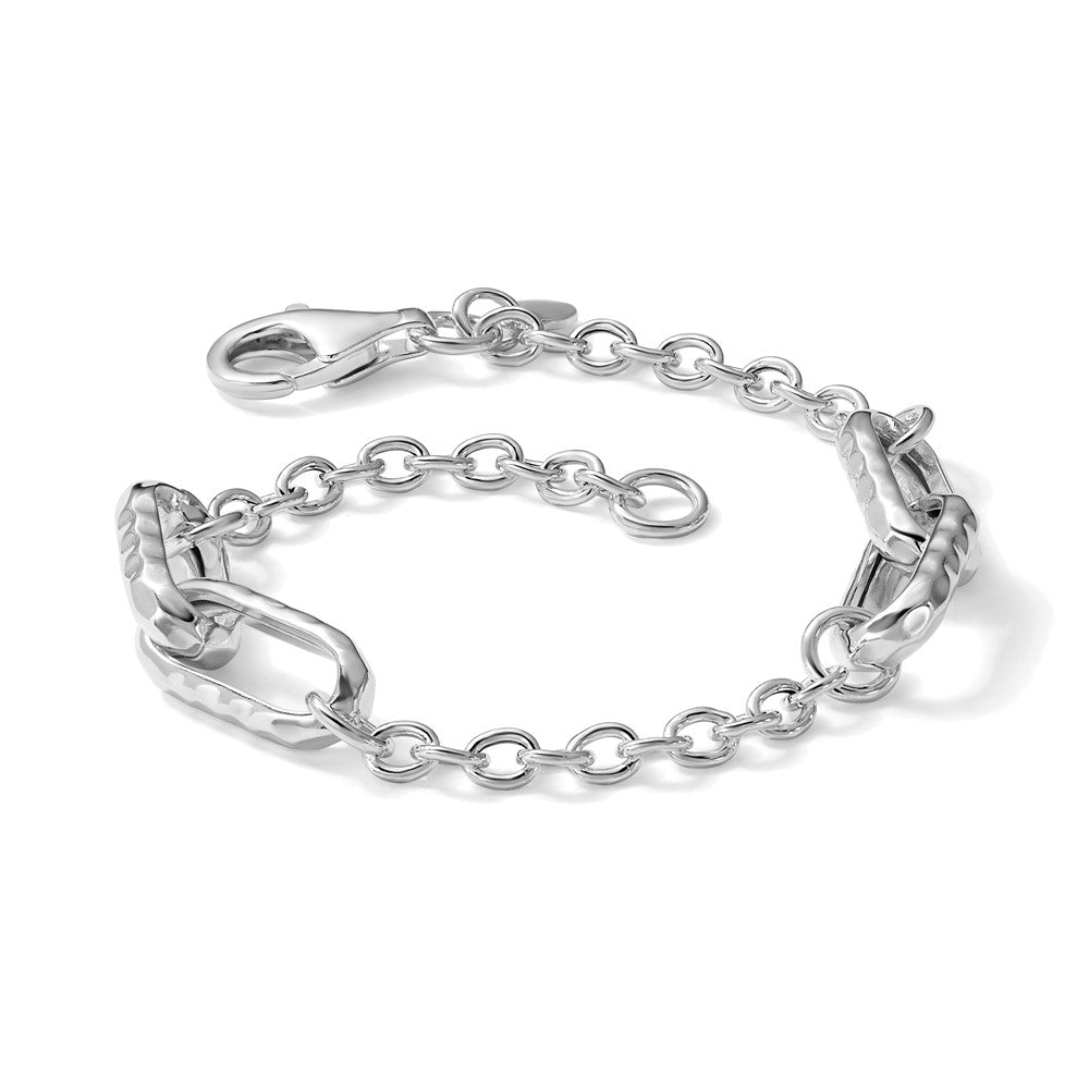 Sterling Silver RH-plated Polished and Hammered Link Bracelet