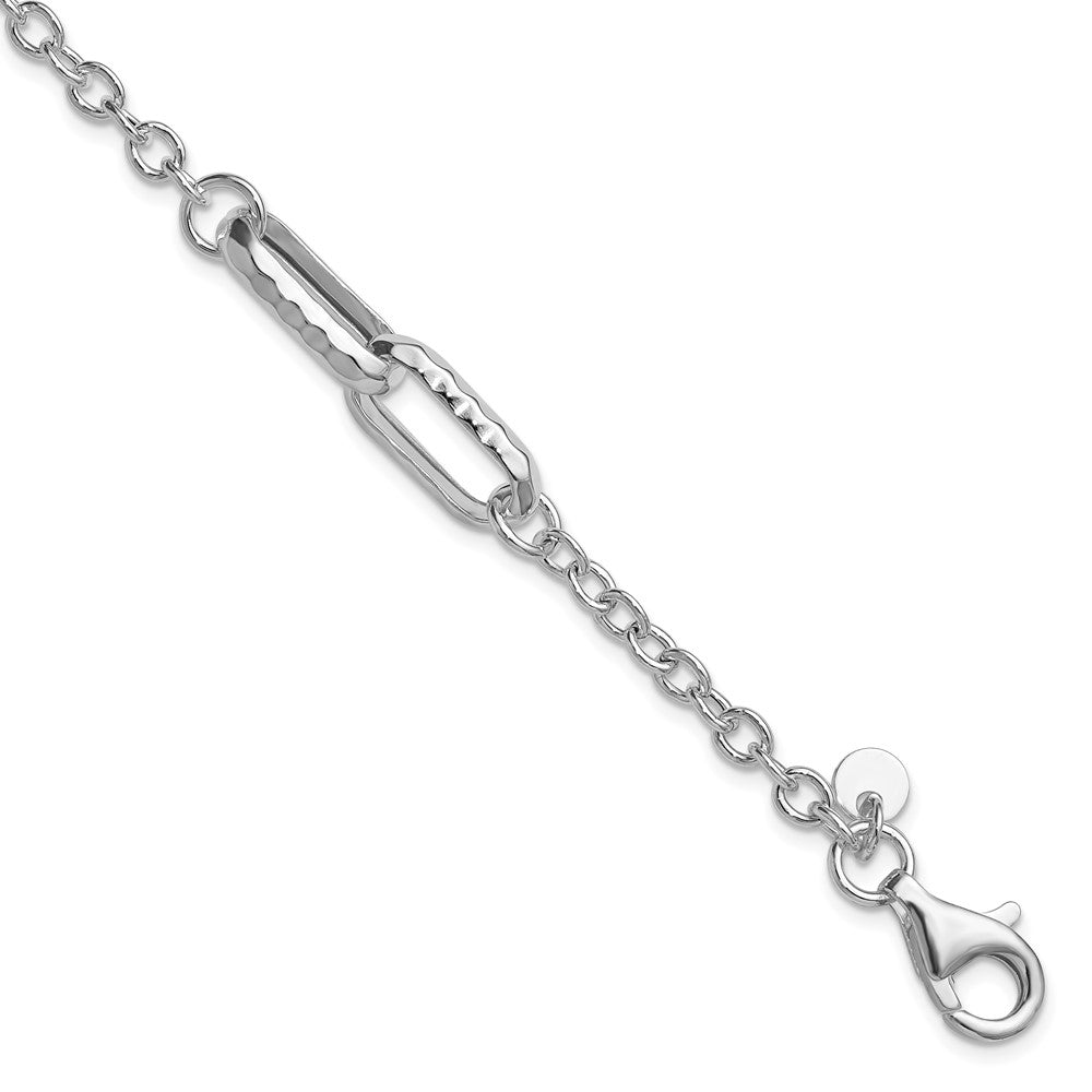 Sterling Silver RH-plated Polished and Hammered Link Bracelet