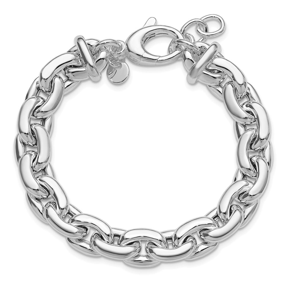 Sterling Silver RH-plt Polished Cable Link w/.5in ext. Bracelet