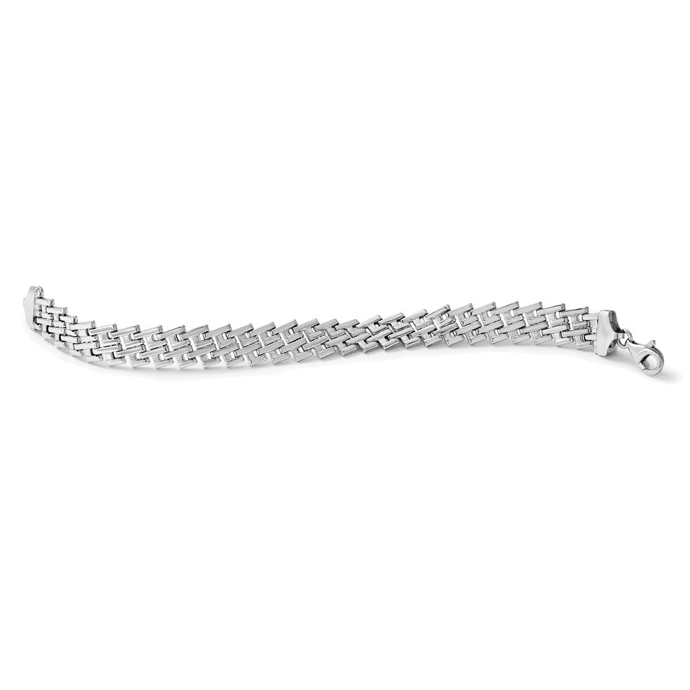 Sterling Silver Rhodium-Plated Flat Fancy Link Bracelet