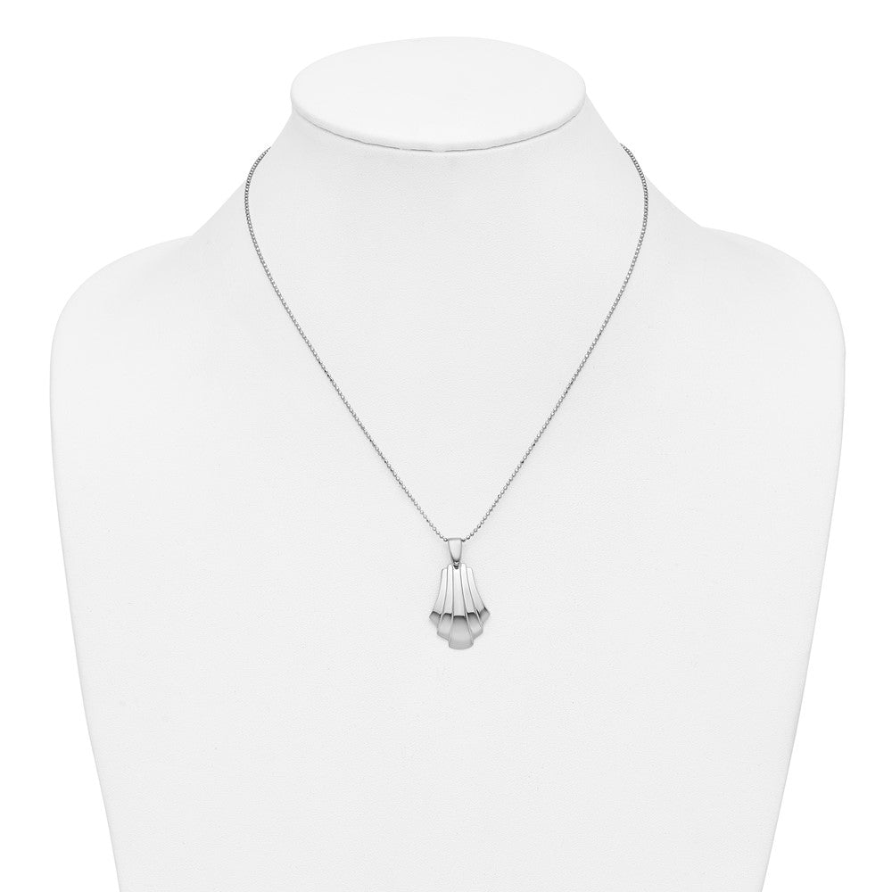 Sterling Silver Rh-Plat Polished Fancy Pendant on Beaded Necklace