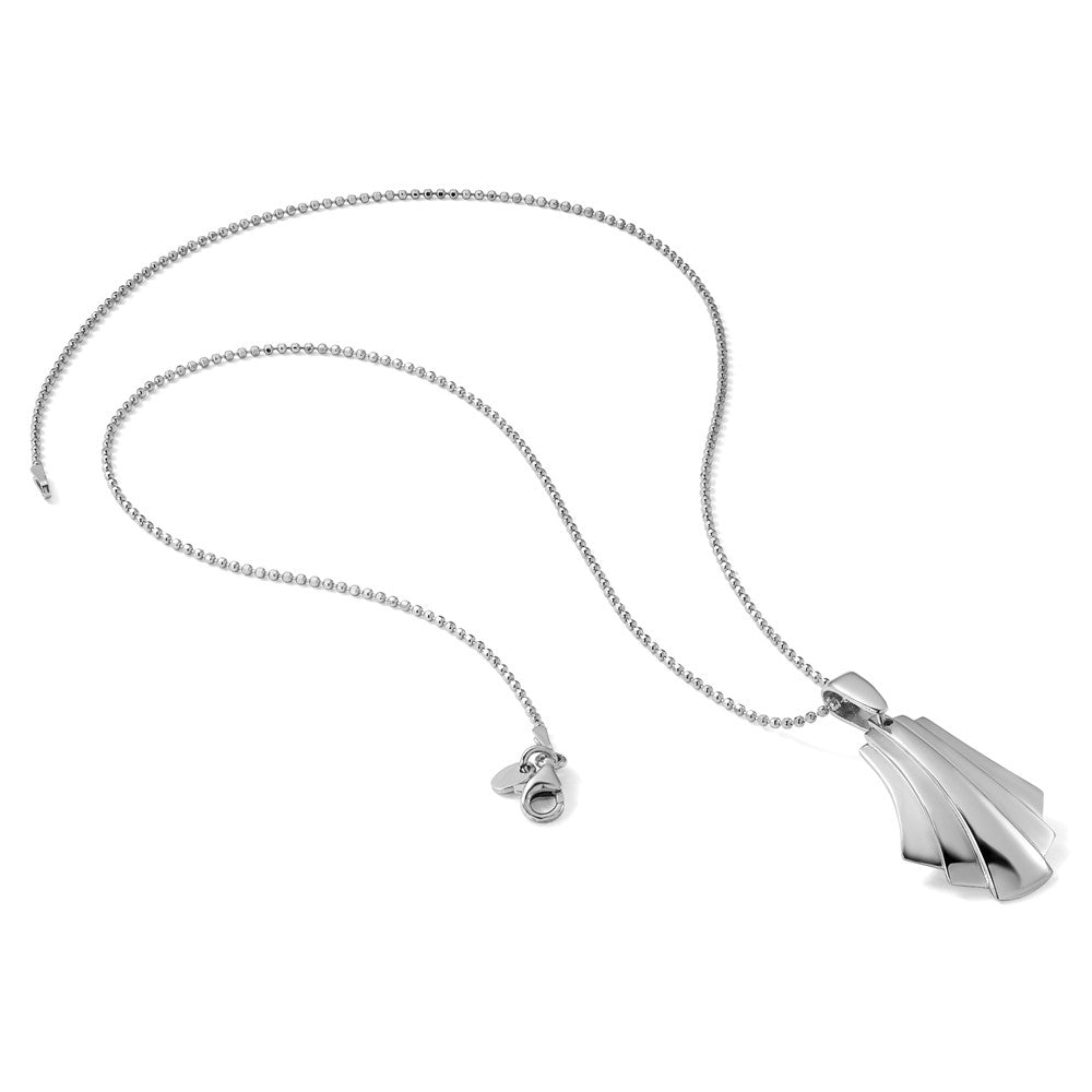 Sterling Silver Rh-Plat Polished Fancy Pendant on Beaded Necklace