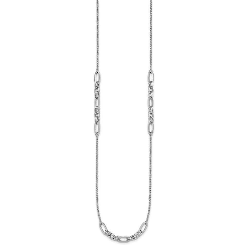 Sterling Silver RH-plated Fancy Oval Station Links Necklace