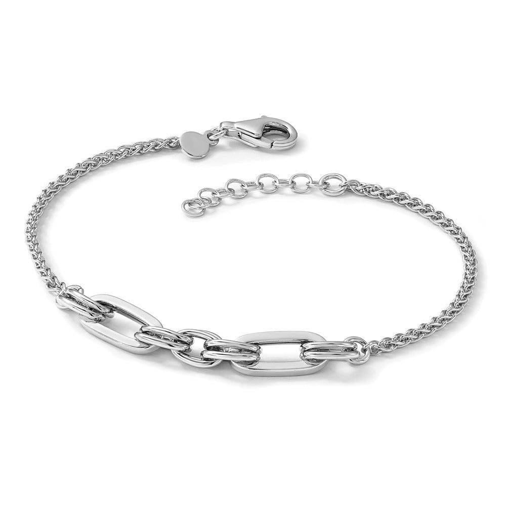 Sterling Silver RH-plated Fancy Oval Links w/1in ext. Bracelet