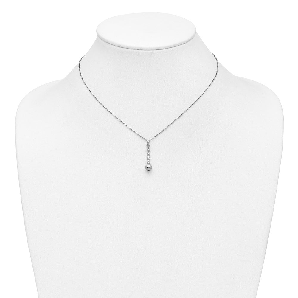 Sterling Silver RH-plated Polished Beads w/2in ext. Necklace