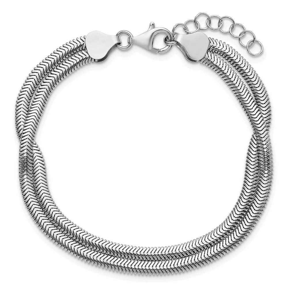 Sterling Silver RH-Plated Pol. Fancy 2-strand w/1in ext. Bracelet