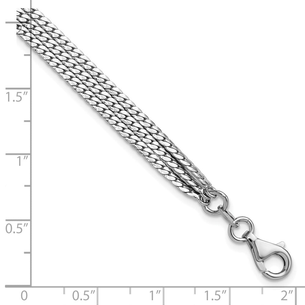 Sterling Silver RH-Plated Pol. Fancy 3-strand w/1in ext. Bracelet