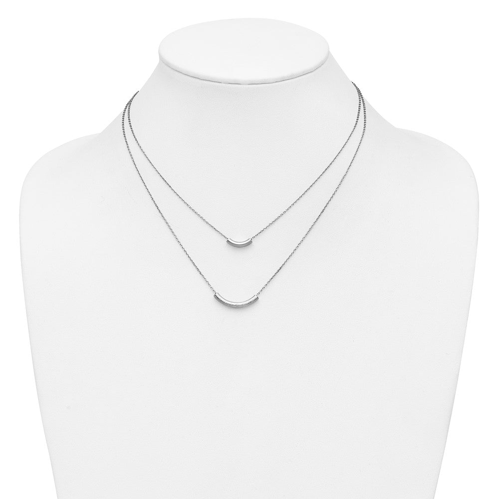 SS RH-plt Polish/Textured 2-strand Curved Bar w/2in ext. Necklace