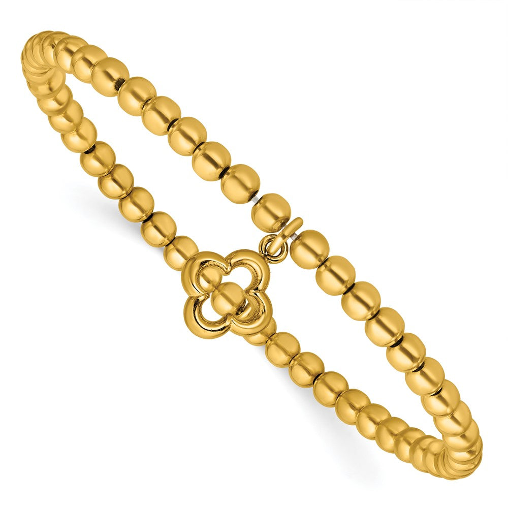 Sterling Silver Gold-tone Polished Beads w/Charm Stretch Bracelet