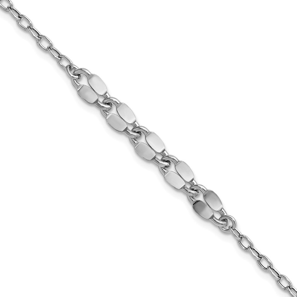 Sterling Silver RH-plated Pol. Fancy Link w/1in ext. Bracelet