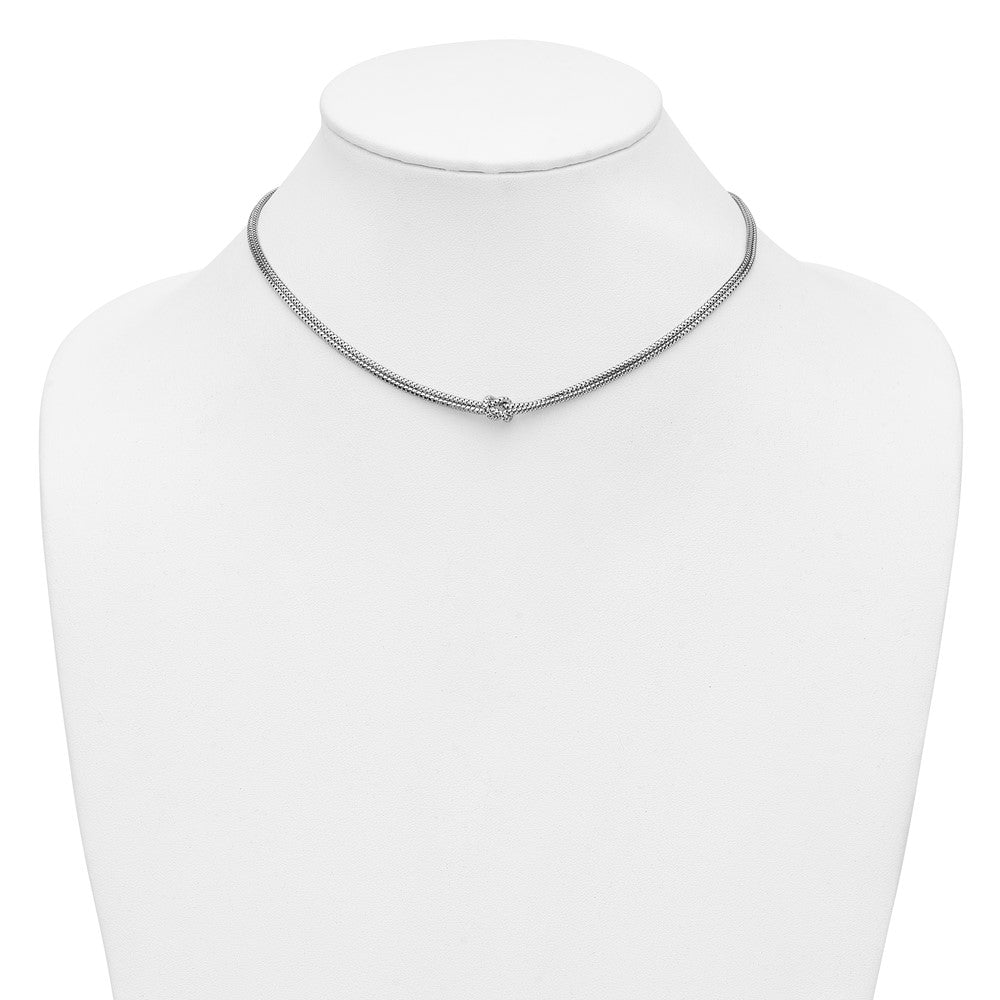 Sterling Silver RH-plat Pol. 2-Strand Knot w/2in ext. Necklace