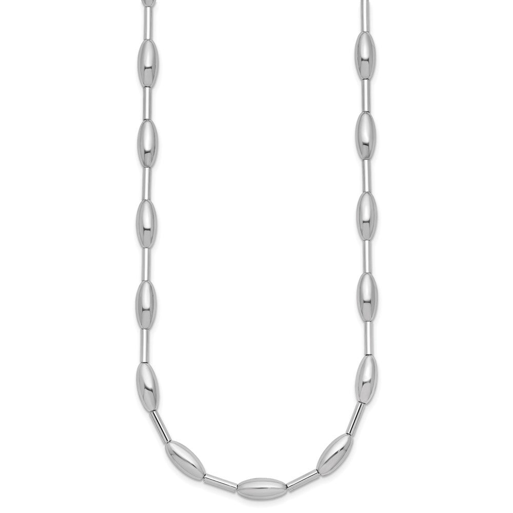 Sterling Silver RH-plat Polish Oval Beaded w/2in ext. Necklace