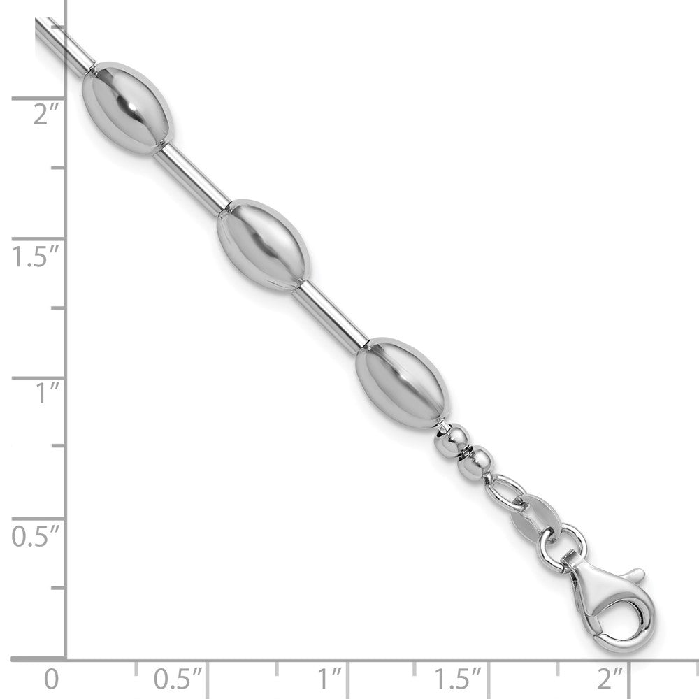 Sterling Silver RH-plated Polished Oval Beaded Bracelet