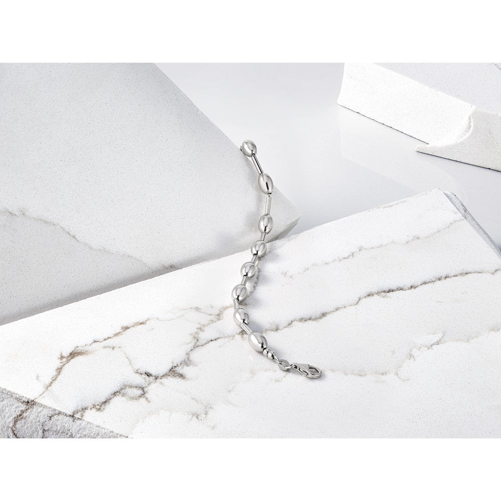 Sterling Silver RH-plated Polished Oval Beaded Bracelet