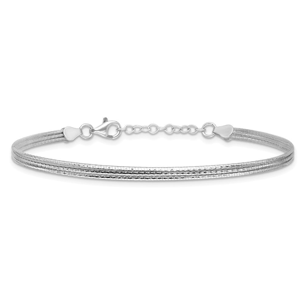 Sterling Silver RH-plated Diamond-cut Three Strand w/1in ext. Brac