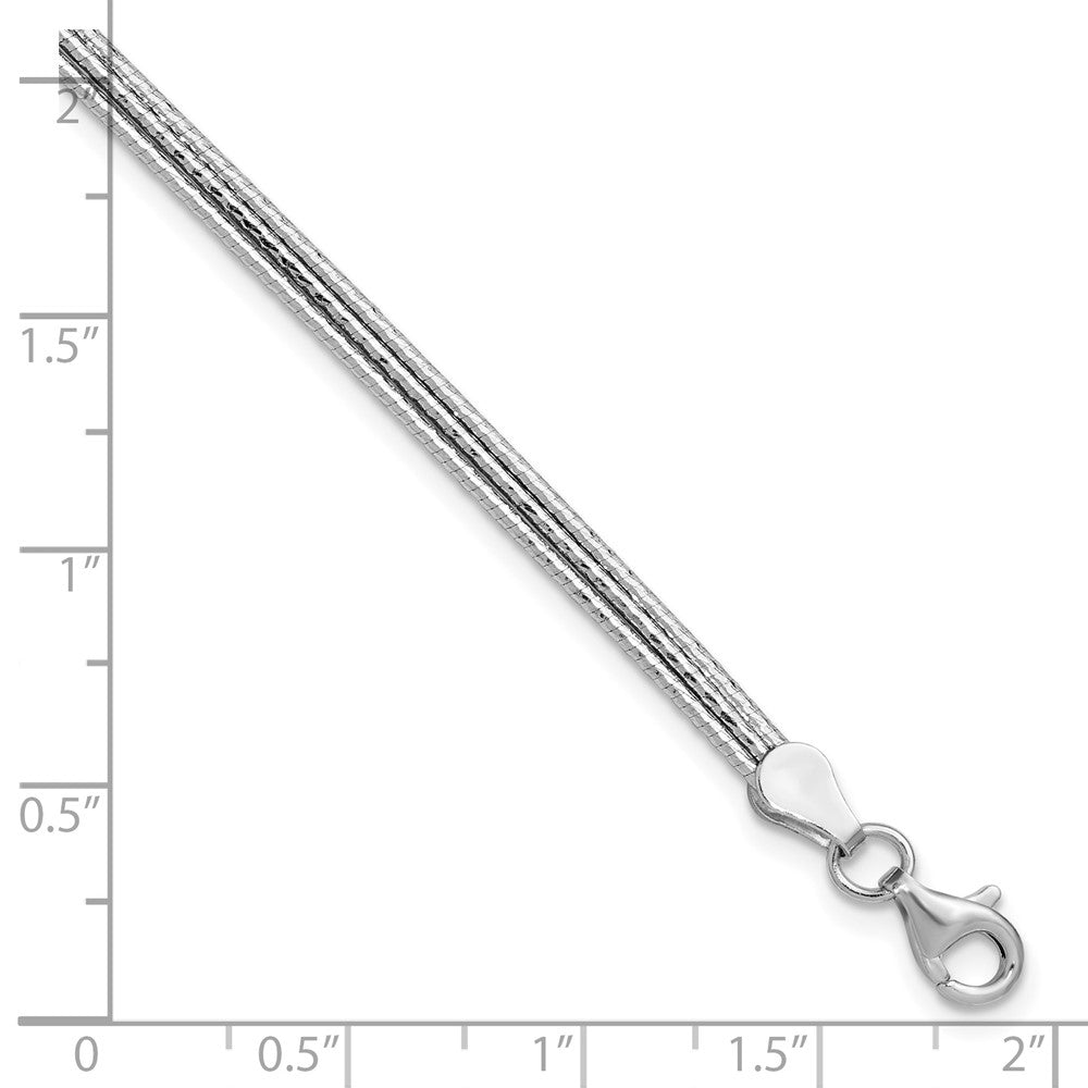 Sterling Silver RH-plated Diamond-cut Three Strand w/1in ext. Brac