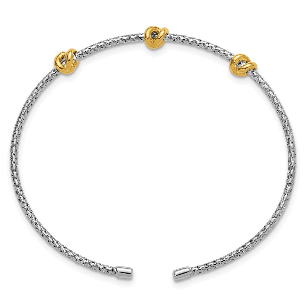 SS RH-pl and Gold-pl Polished/Textured Love Knot Flexible Cuff Ban