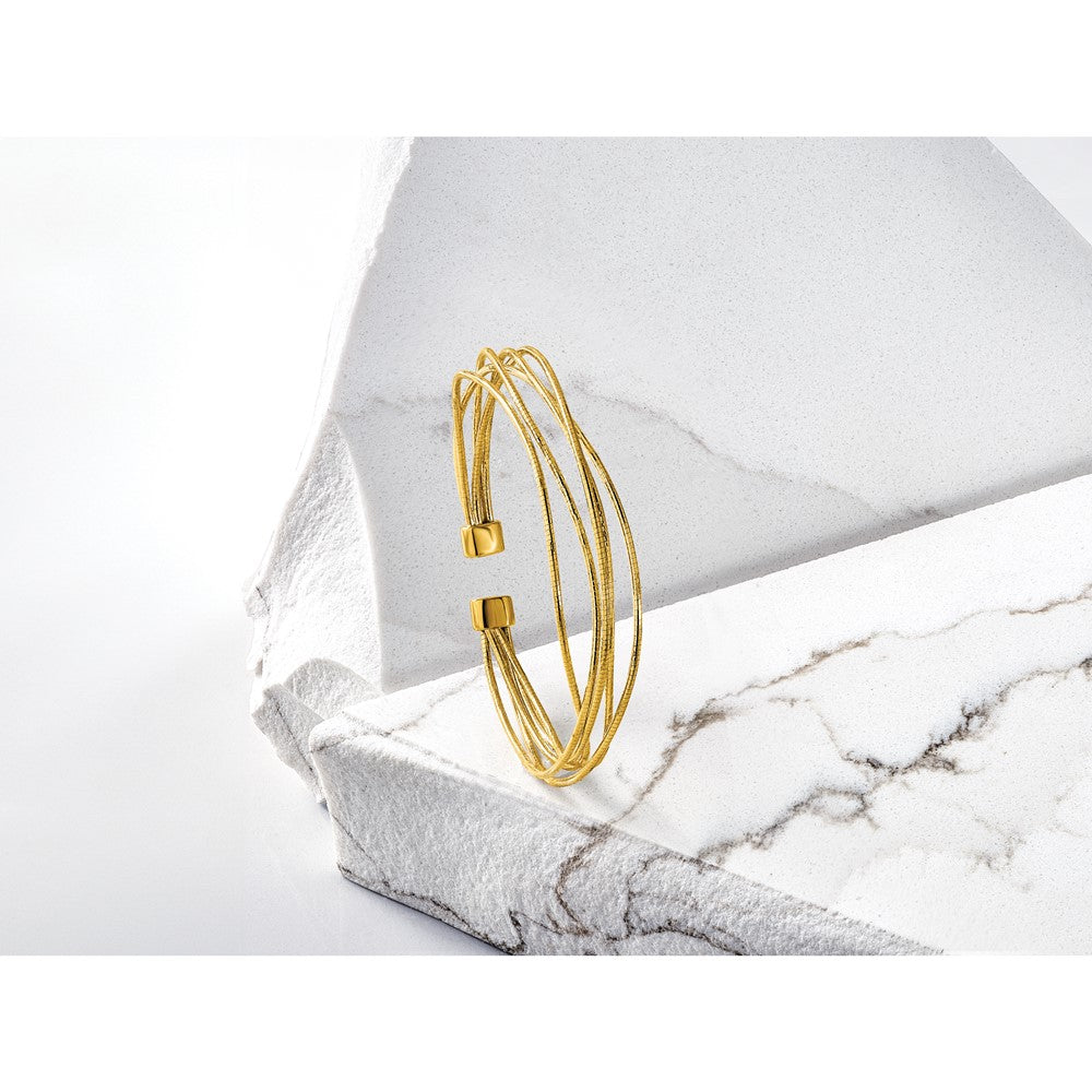SS Gold-plated Polished and Textured Multi-strand Twist Cuff Bangl
