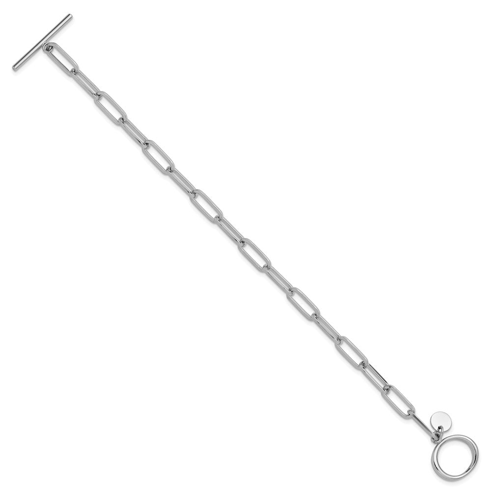 Sterling Silver RH-plated Polished Paperclip Toggle Bracelet