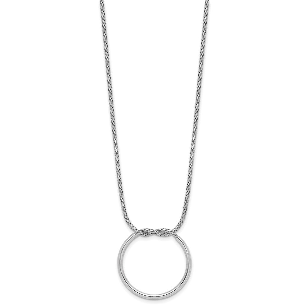 Sterling Silver RH-pl Polished/Textured Circle Pendant w/2in ext.