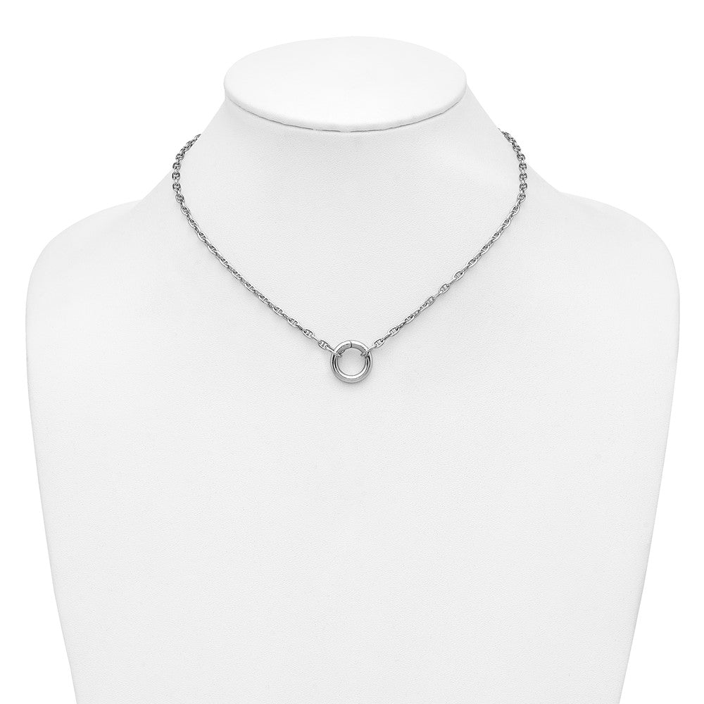 Sterling Silver RH-plated Polished Push Clasp Anchor Link Necklace