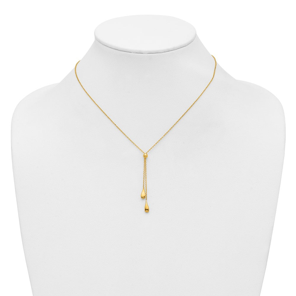 Sterling Silver Gold-tone Polished Teardrop Lariat w/ 2in ext. Nec