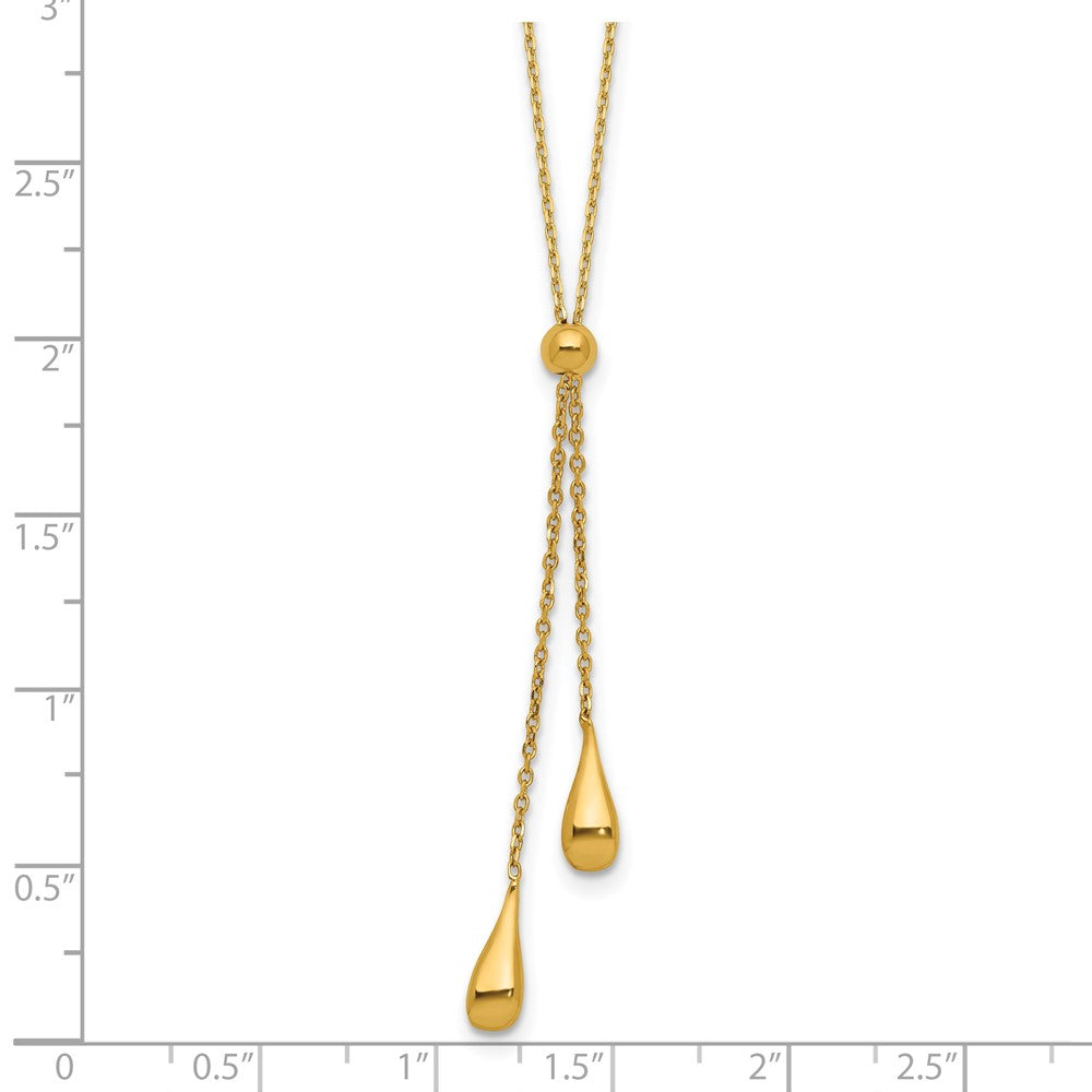 Sterling Silver Gold-tone Polished Teardrop Lariat w/ 2in ext. Nec