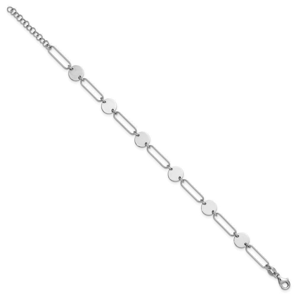 Sterling Silver RH-plated Polished Circle and Link w/ 1in ext. Bra