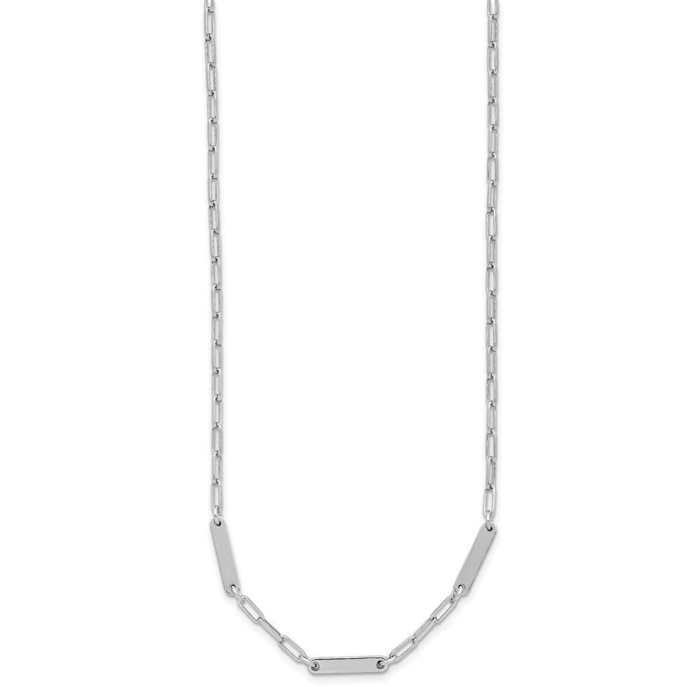 Sterling Silver RH-plated Polished Paperclip Bar w/ 2in ext. Neckl