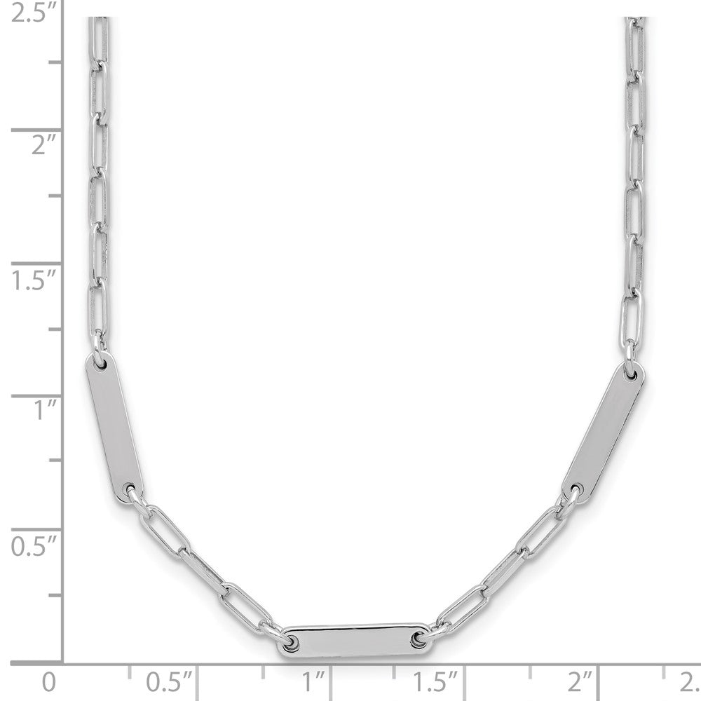 Sterling Silver RH-plated Polished Paperclip Bar w/ 2in ext. Neckl