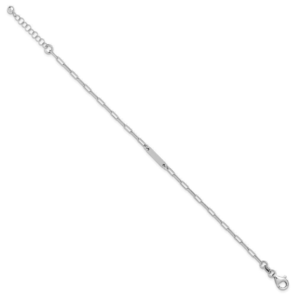 Sterling Silver RH-plated Polished Paperclip Bar w/ 1in ext. Brace