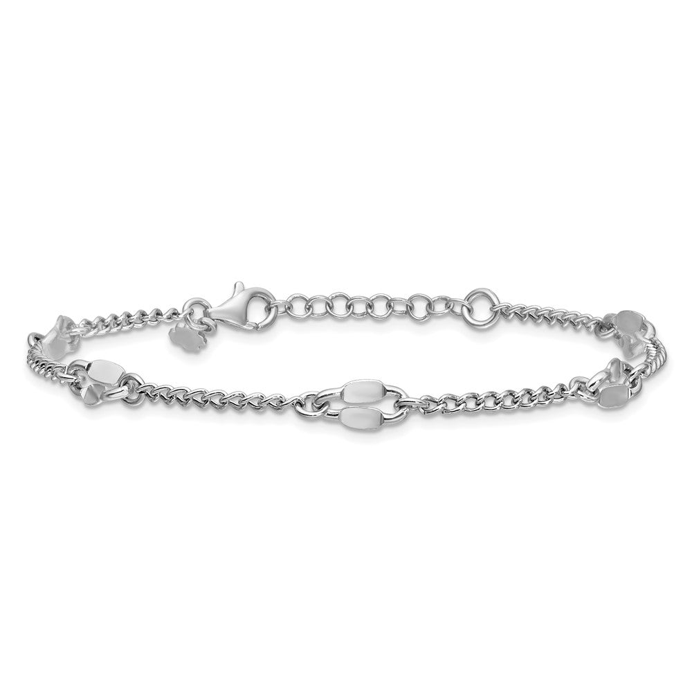 Sterling Silver RH-plated Fancy Link w/1in ext. Bracelet