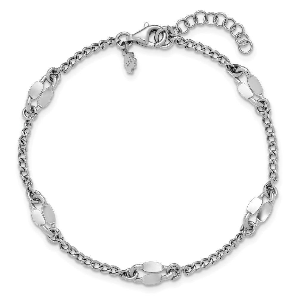 Sterling Silver RH-plated Fancy Link w/1in ext. Bracelet