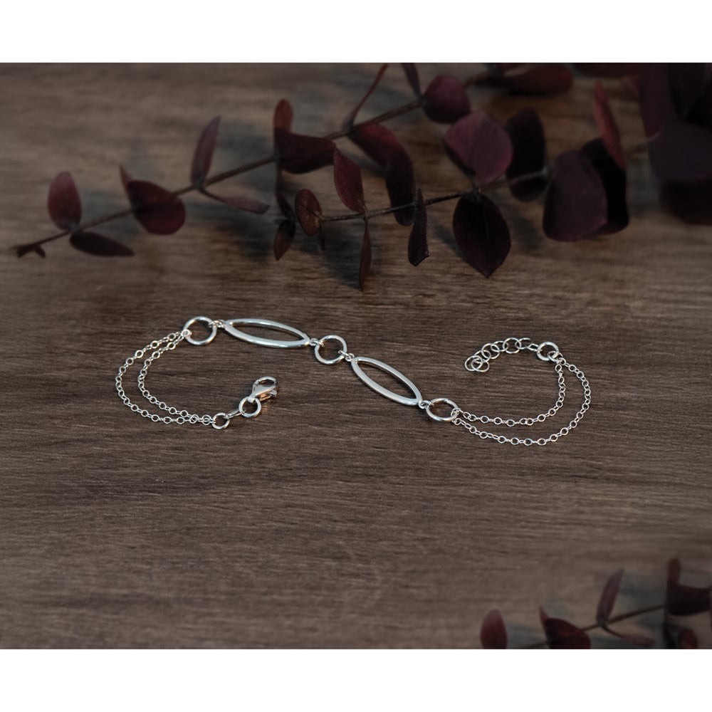 Sterling Silver RH-plated Geometric 2-strand w/1in ext. Bracelet
