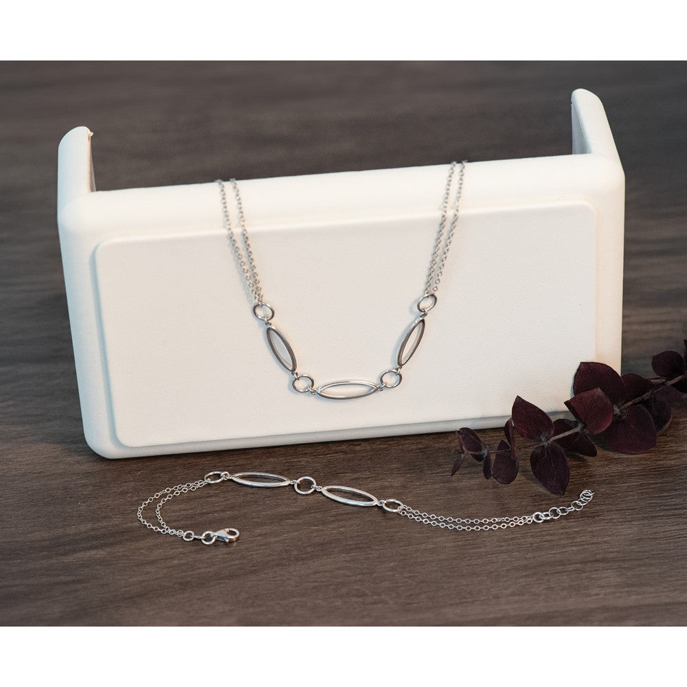 Sterling Silver RH-plated Geometric 2-strand w/1in ext. Bracelet
