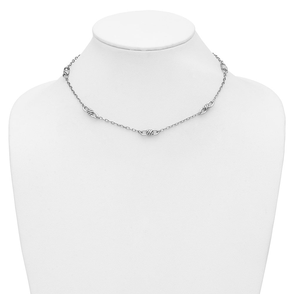 Sterling Silver RH-plated Polished Fancy Link w/2in ext. Necklace
