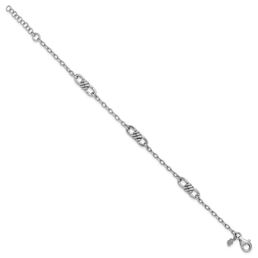 Sterling Silver RH-plated Polished Fancy Link w/1in ext. Bracelet