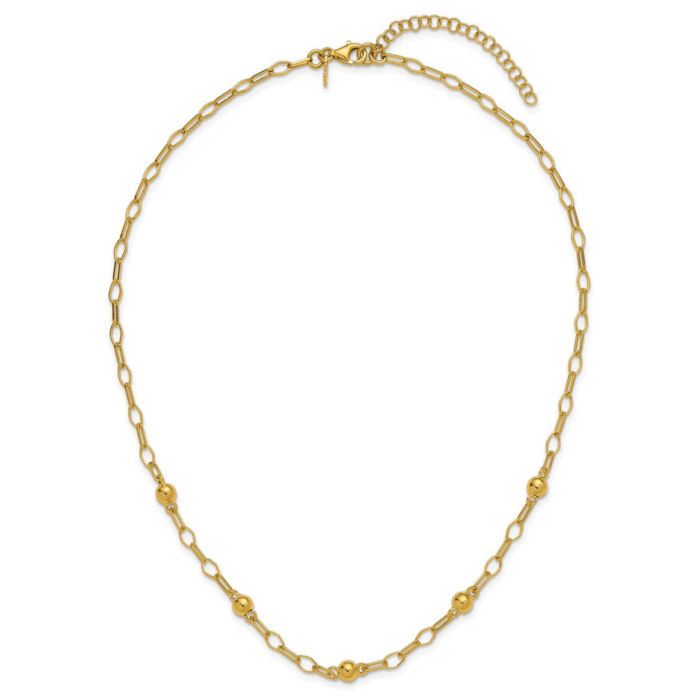Sterling Silver Gold-tone pol. Beaded Link w/2in ext. Necklace