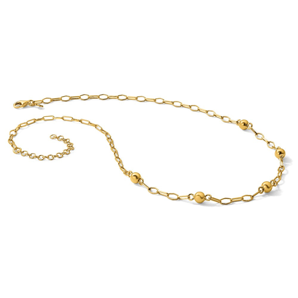 Sterling Silver Gold-tone pol. Beaded Link w/2in ext. Necklace