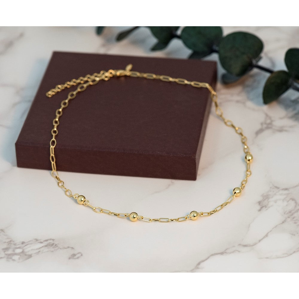 Sterling Silver Gold-tone pol. Beaded Link w/2in ext. Necklace