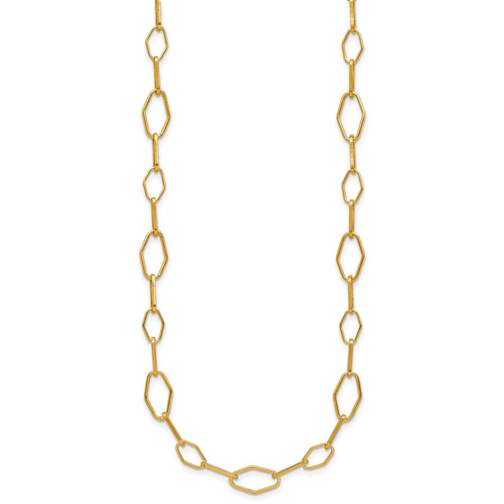 Sterling Silver Gold-tone pol. Fancy Link w/2in ext. Necklace