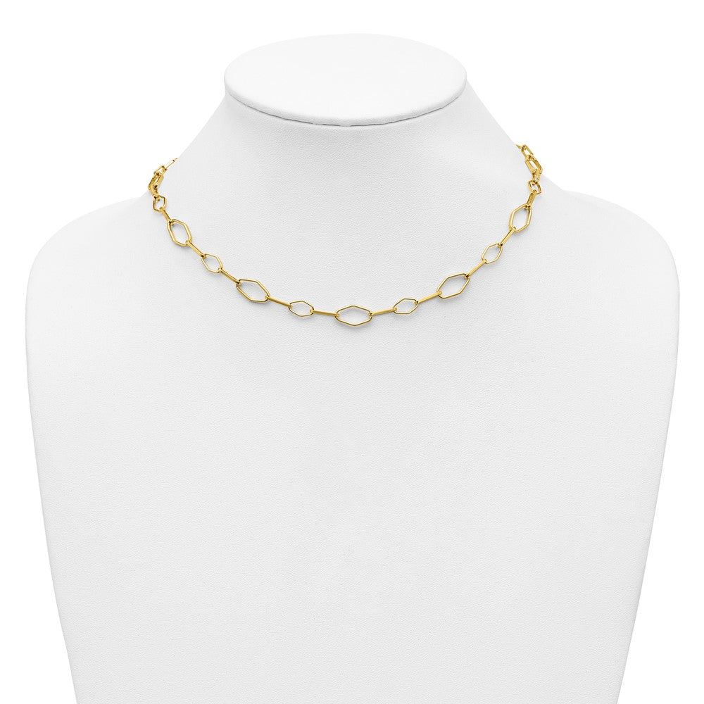 Sterling Silver Gold-tone pol. Fancy Link w/2in ext. Necklace