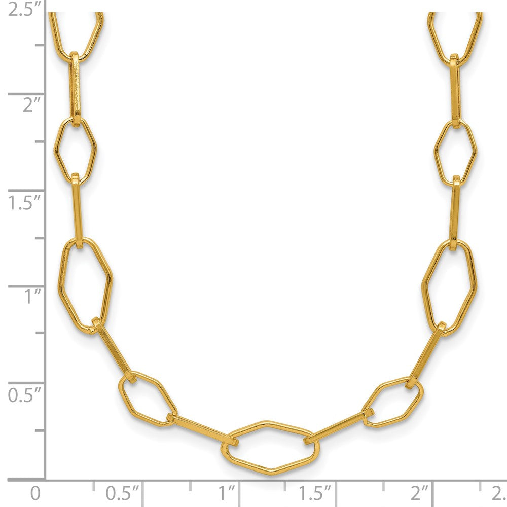Sterling Silver Gold-tone pol. Fancy Link w/2in ext. Necklace