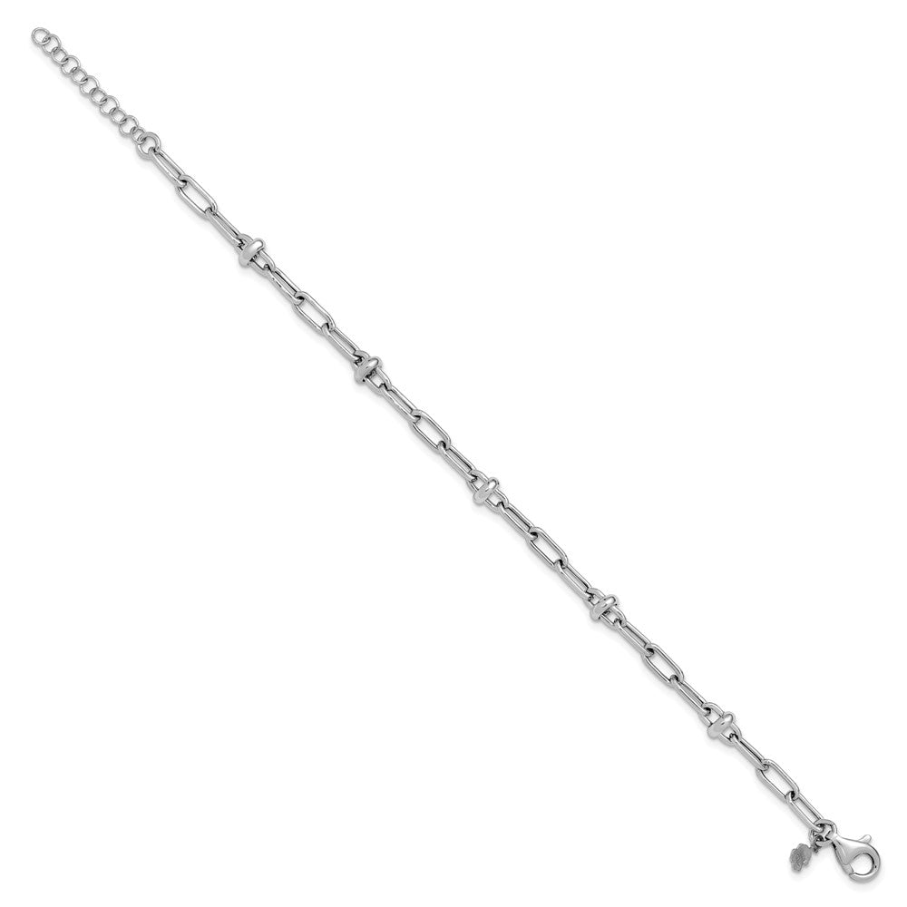 Sterling Silver RH-plated Polished Fancy Link w/1in ext. Bracelet