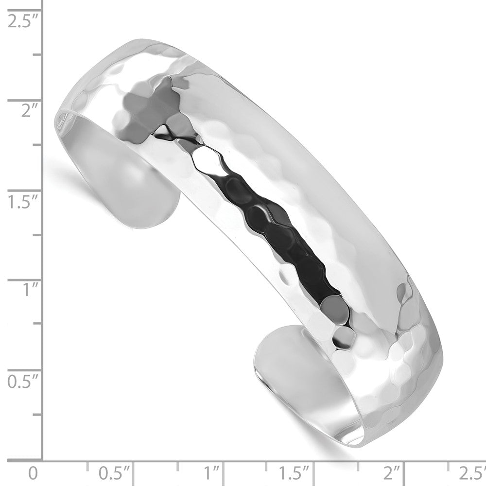 Sterling Silver RH-plated Polished Hammered Slip-on Bangle