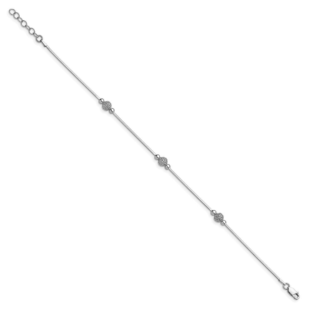 Sterling Silver Rhodium-plated Textured Bead 9 inch Plus 1 inch Extender - Total 10 inch Anklet