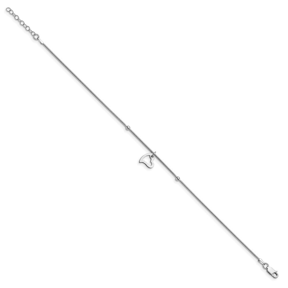 Sterling Silver Rhodium-plated Heart Dangle 9 inch Plus 1 inch Extender - Total 10 inch Anklet