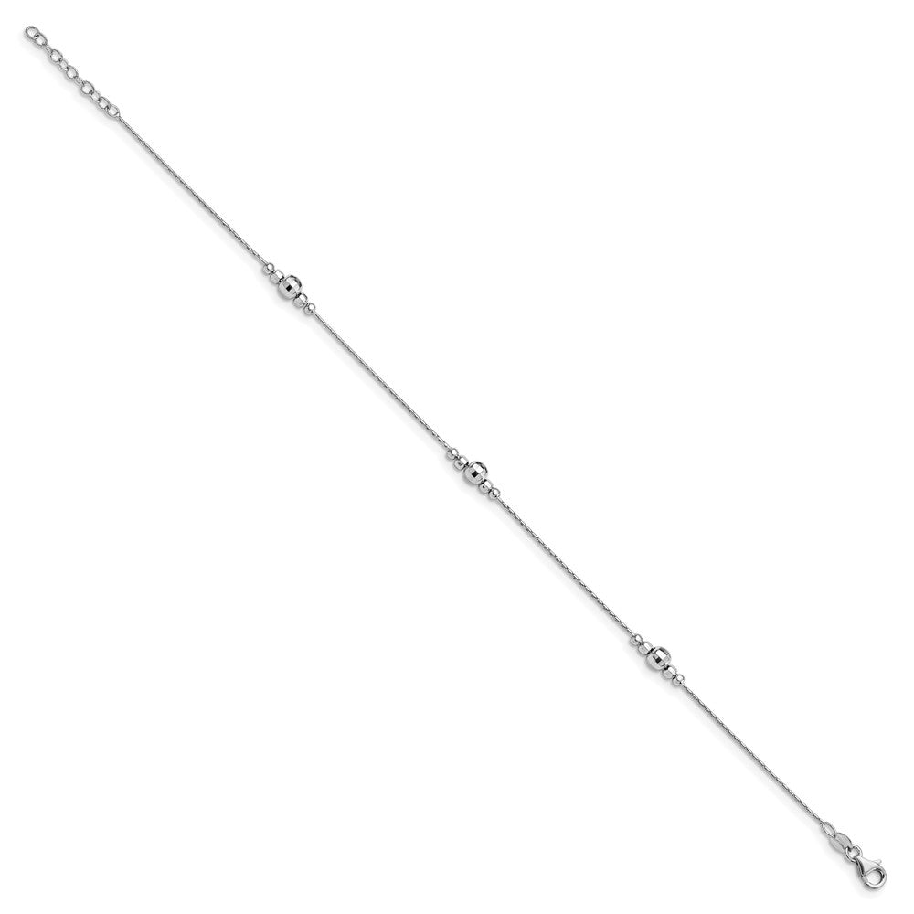 Sterling Silver Rhodium-plated Mirror Bead 9 inch Plus 1 inch Extender - Total 10 inch Anklet