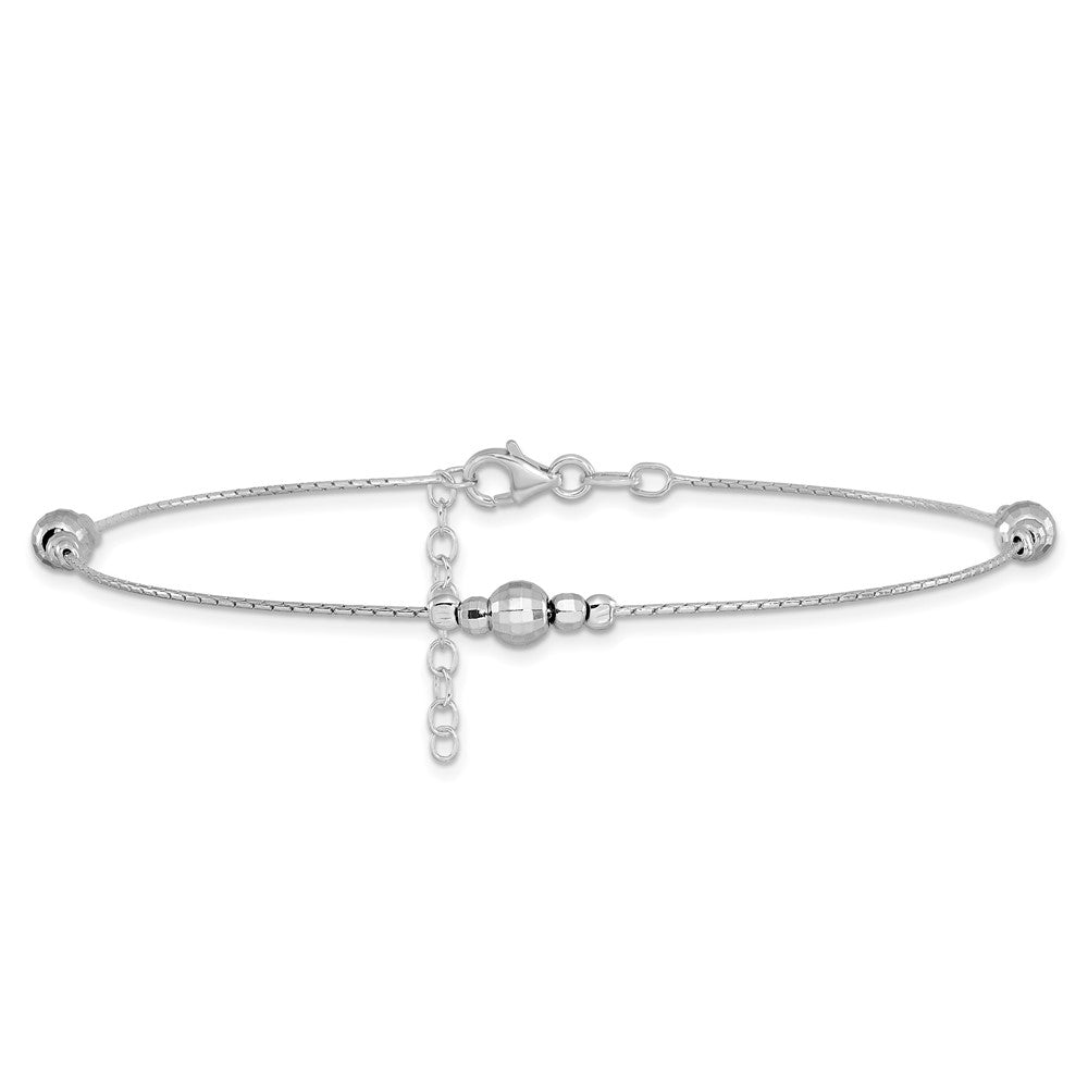 Sterling Silver Rhodium-plated Mirror Bead 9 inch Plus 1 inch Extender - Total 10 inch Anklet