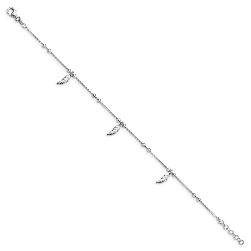 Sterling Silver Rhodium-plated Feathers 9 inch Plus 1 inch Extender - Total 10 inch Anklet